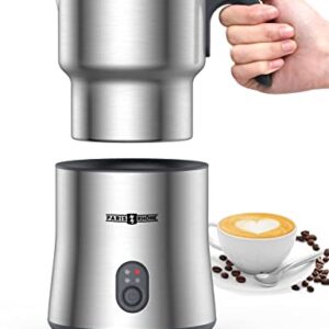 Paris Rhône Milk Frother and Steamer, 𝟓𝟎𝟎𝐌𝐋/𝟏𝟔.𝟗𝐎𝐙 𝐃𝐞𝐭𝐚𝐜𝐡𝐚𝐛𝐥𝐞 Hot Chocolate Maker, Electric Milk Warmer, Hot Cocoa Maker, Stainless Steel Hot/Cold Foam Maker, Dishwasher Safe