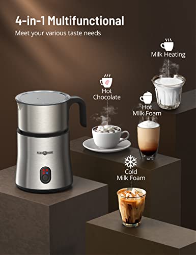 Paris Rhône Milk Frother and Steamer, 𝟓𝟎𝟎𝐌𝐋/𝟏𝟔.𝟗𝐎𝐙 𝐃𝐞𝐭𝐚𝐜𝐡𝐚𝐛𝐥𝐞 Hot Chocolate Maker, Electric Milk Warmer, Hot Cocoa Maker, Stainless Steel Hot/Cold Foam Maker, Dishwasher Safe