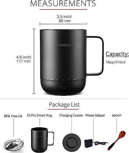 vsitoo S3pro Temperature Control Smart Mug 2 with Lid, Self Heating Coffee Mug 14 oz, 90 Min Battery Life - APP & Manual Controlled Heated Coffee Mug - Improved Design - Gifts for Coffee Lovers