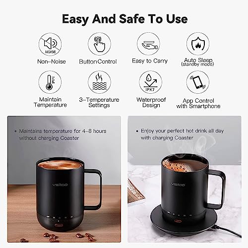 vsitoo S3pro Temperature Control Smart Mug 2 with Lid, Self Heating Coffee Mug 14 oz, 90 Min Battery Life - APP & Manual Controlled Heated Coffee Mug - Improved Design - Gifts for Coffee Lovers