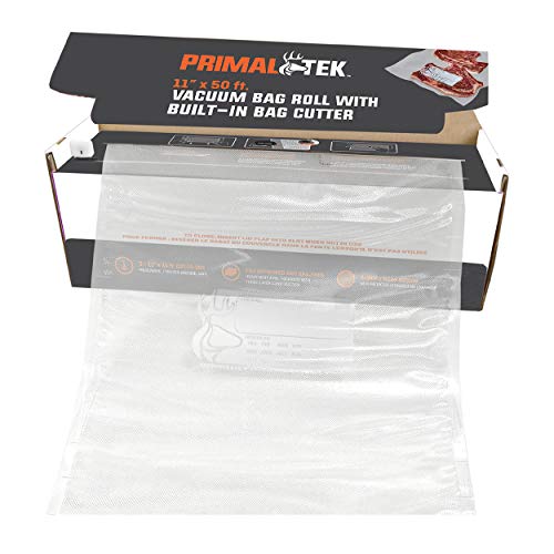 PrimalTek 11” x 50’ Vacuum Bag Roll with Built-In Bag Cutter – User Friendly for Food Preservation – Microwave, Freezer and Boil Safe, BPA-Free, Compatible with any Vacuum Sealer Machine