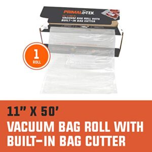 PrimalTek 11” x 50’ Vacuum Bag Roll with Built-In Bag Cutter – User Friendly for Food Preservation – Microwave, Freezer and Boil Safe, BPA-Free, Compatible with any Vacuum Sealer Machine