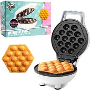 bubble mini waffle maker - make breakfast special w/tiny hong kong egg style design, 4" individual waffler iron, electric non stick breakfast appliance for ice cream treat or desserts, fun gift