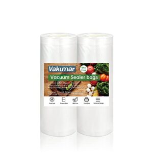 vakumar vacuum sealer bags 2 pack 11''x60' rolls for food, seal a meal, commercial grade, bpa free, commercial grade, great for storage, meal prep and sous vide