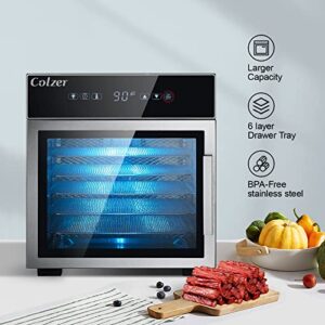 Colzer Dehydrators for Food and Jerky, 6 Tray Food Dehydrator Machine Professional Fruit Dryer Dehighdrater Food with Timer for Herb, Meat, Beef, Vegetables, Cat and Dog Food DBC-06B