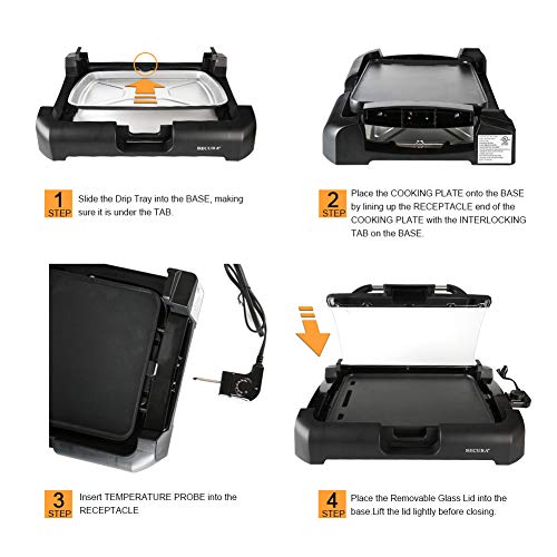 Secura Smokeless Indoor Grill 1800-Watt Electric Griddle with Reversible 2 in 1 Grill and Griddle Plates Plate, Glass Lid, Extra Large Drip Tray (Dishwasher Safe)