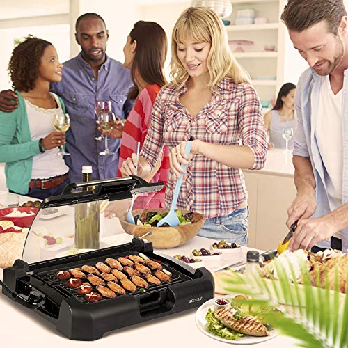 Secura Smokeless Indoor Grill 1800-Watt Electric Griddle with Reversible 2 in 1 Grill and Griddle Plates Plate, Glass Lid, Extra Large Drip Tray (Dishwasher Safe)