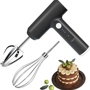 Cordless Electric Whisk - Hand Mixer Portable Handheld Electric Mixer with 3-speed Self-Control, 304 Stainless Steel Beaters & Balloon Whisk, for Whipping, Mixing,Pudding, Cookies, Cakes, Batters