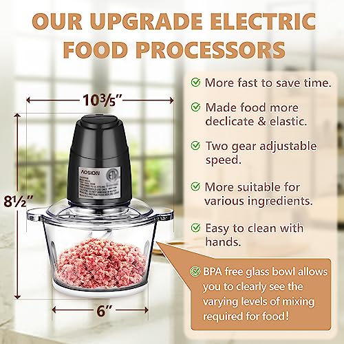 AOSION Electric Food Processor,8 Cup food Chopper,Vegetable Chopper & Meat grinder 350W with 2L Glass Bowl Grinder with 2 Speed for Baby Food/Meat/Fruits/Nuts.