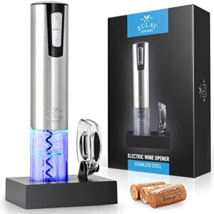 zulay electric wine opener with charging base and foil cutter - stainless steel automatic wine bottle opener - rechargeable electric wine bottle opener - wine opener electric corkscrew opener