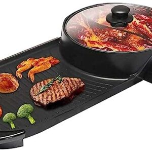 Electric 2 in 1 Grill with Shabu Shabu Hot Pot. Multifunctional Indoor Teppanyaki Korean BBQ Capacity for 2-10 People