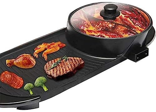 Electric 2 in 1 Grill with Shabu Shabu Hot Pot. Multifunctional Indoor Teppanyaki Korean BBQ Capacity for 2-10 People