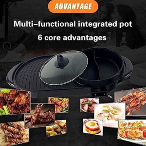 Electric 2 in 1 Grill with Shabu Shabu Hot Pot. Multifunctional Indoor Teppanyaki Korean BBQ Capacity for 2-10 People