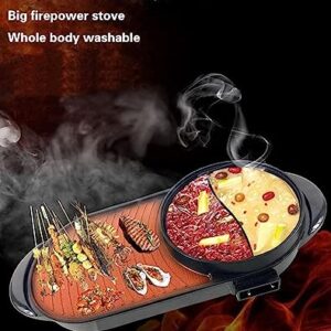 Electric 2 in 1 Grill with Shabu Shabu Hot Pot. Multifunctional Indoor Teppanyaki Korean BBQ Capacity for 2-10 People