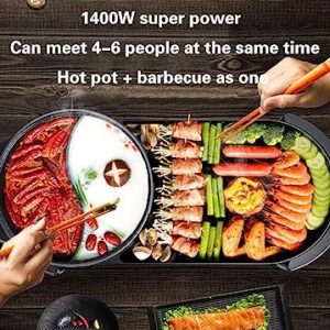 Electric 2 in 1 Grill with Shabu Shabu Hot Pot. Multifunctional Indoor Teppanyaki Korean BBQ Capacity for 2-10 People