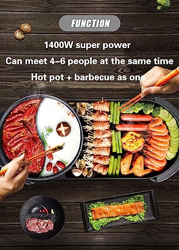 Electric 2 in 1 Grill with Shabu Shabu Hot Pot. Multifunctional Indoor Teppanyaki Korean BBQ Capacity for 2-10 People