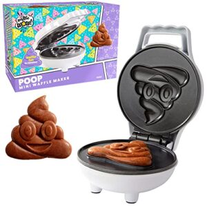 poop emoji mini waffle maker - make breakfast fun for kids with cute smiley face design, 4 inch waffler iron makes poop shaped pan cakes or waffles, electric non stick breakfast appliance, funny gift