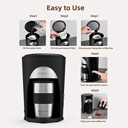 avigator Portable Coffee Maker, 12V Car Coffee Maker, Travel Coffee Maker for Driving Camping RV Outdoor, Americano Coffee Machine with 10oz Coffee Cup Auto Shut-Off（Sliver and Black）