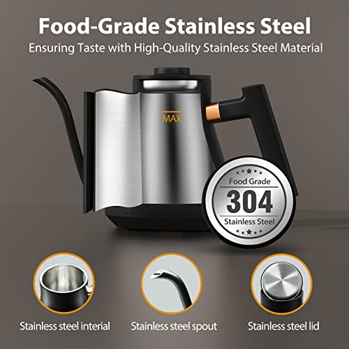 Gooseneck Kettle with Temperature Control, Aromaster Electric Pour Over Coffee Tea Kettle, Stainless Steel, 2H Keep Warm, 1200 Watt Quick Heating Tea Pot,Auto Shutoff Boil-Dry Protection, 0.9L, Black