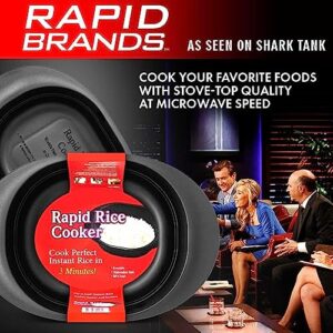 Rapid Rice Cooker | Microwave Rice Blends in Less Than 3 Minutes | Perfect for Dorm, Small Kitchen, or Office | Dishwasher-Safe, Microwaveable, & BPA-Free (Black, 1 Pack)