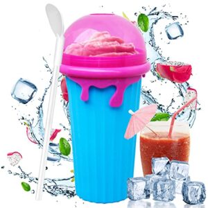 slushie maker cup squeeze, 500ml diy quick frozen magic cup slushy with lids & straws for kids & adults, homemade summer diy ice cream maker (blue)