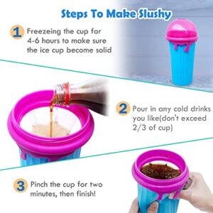 Slushie Maker Cup Squeeze, 500ml DIY Quick Frozen Magic Cup Slushy With Lids & Straws for Kids & Adults, Homemade Summer DIY Ice Cream Maker (Blue)