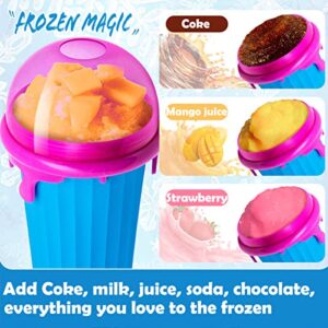 Slushie Maker Cup Squeeze, 500ml DIY Quick Frozen Magic Cup Slushy With Lids & Straws for Kids & Adults, Homemade Summer DIY Ice Cream Maker (Blue)