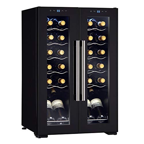 Wine Enthusiast 24-Bottle French Door Dual-Zone Compressor Wine Cooler - Freestanding Wine Refrigerator with Glass Pane Doors