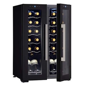 wine enthusiast 24-bottle french door dual-zone compressor wine cooler - freestanding wine refrigerator with glass pane doors