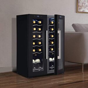 Wine Enthusiast 24-Bottle French Door Dual-Zone Compressor Wine Cooler - Freestanding Wine Refrigerator with Glass Pane Doors