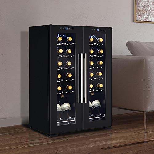 Wine Enthusiast 24-Bottle French Door Dual-Zone Compressor Wine Cooler - Freestanding Wine Refrigerator with Glass Pane Doors