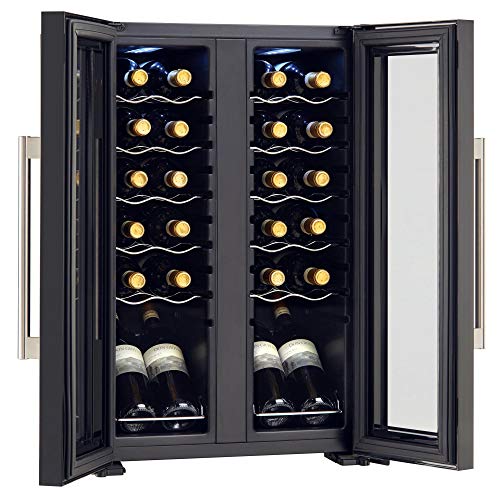 Wine Enthusiast 24-Bottle French Door Dual-Zone Compressor Wine Cooler - Freestanding Wine Refrigerator with Glass Pane Doors