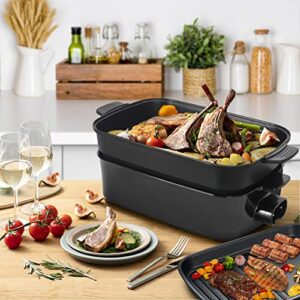 AEWHALE 2-in-1 Multifunctional Electric Grill,Indoor Smokeless Electric Griddle Electric Skillet with Removable Non-Stick Plate+Pot+Lid,1400W Adjustable Temperature Party Griddle