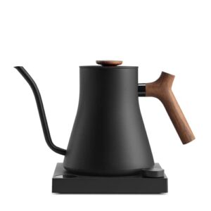 fellow stagg ekg pro electric gooseneck kettle - pour-over coffee and tea pot, stainless steel, quick heating, matte black with walnut wood handle, 0.9 liter