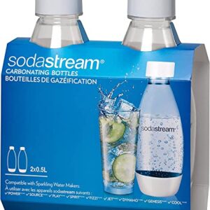 SodaStream 16.9 Oz / 0.5 Liter White Carbonating Bottles 2-Pack for Source & Genesis Soda Makers - Lasts Up to 3 Years!