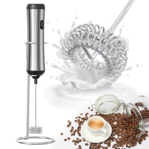 electric milk frother, handheld with stainless steel stand usb-charging foam maker, double whisk mini blender and electric mixer coffee frother for frappe, latte, matcha（usb-charging）