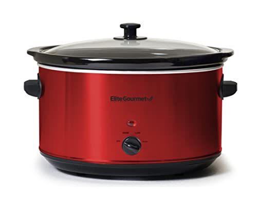 Elite Gourmet MST-900RXT# Electric Ceramic XL Jumbo Slow Cooker, Adjustable Temp, Entrees, Sauces, Stews & Dips, Dishwasher Safe Glass Lid & Crock, 8.5Qt, MetallicRed