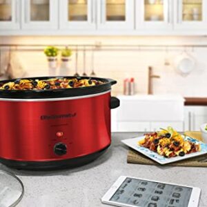 Elite Gourmet MST-900RXT# Electric Ceramic XL Jumbo Slow Cooker, Adjustable Temp, Entrees, Sauces, Stews & Dips, Dishwasher Safe Glass Lid & Crock, 8.5Qt, MetallicRed