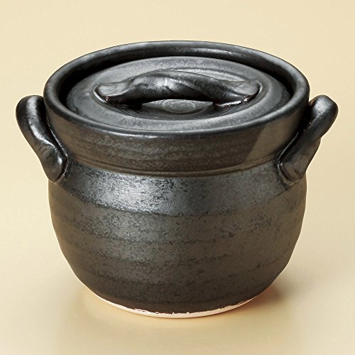 せともの本舗 Black Glazed Rice Pot (2 Cups) (Banko Pot) [17 x 15 x 13.5 cm 2,000 g] [Rice Pot] Can Be Used with Direct Fire, Restaurant, Stylish, Tableware, Commercial Use