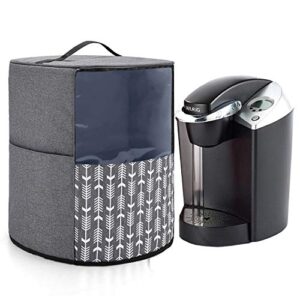 yarwo coffee maker dust cover compatible with keurig k-classic and k-select, visible coffee machine cover with pockets and top handle, gray with arrow