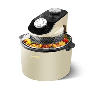 lature 3.8 qt air fryer timer & temperature controls, with glass lid, dishwasher safe and non-stick basket, 1100w, oil-less healthy cooker met certified with recipes (black-glass lid)
