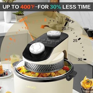 LATURE 3.8 QT Air Fryer Timer & Temperature Controls, with Glass Lid, Dishwasher Safe and Non-stick Basket, 1100W, Oil-Less Healthy Cooker MET Certified with Recipes (Black-Glass Lid)