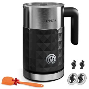 milk frother and steamer, fennica 4-in-1 electric coffee frother, hot and cold milk steamer with spatula & 4 whisks, auto shut-off for latte, cappuccino, macchiato