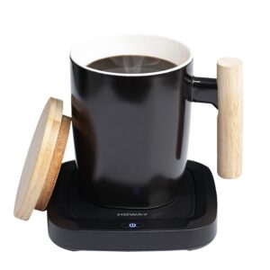 howay coffee warmer & mug set, coffee mug warmer for desk auto shut off warmer plate with flat bottom ceramic cup warm water, tea, cocoa and milk (mug included)
