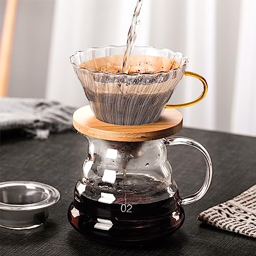 Gute Glass Coffee Dripper/Filter - Cone Glass Pour Over Coffee Dripper with Bamboo Stand & Handle, 1-4 Cups Drip Coffee Maker Funnel Accessories for Home, Office