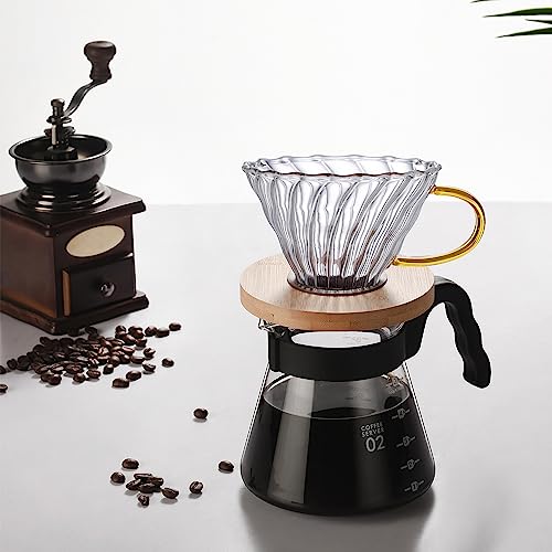 Gute Glass Coffee Dripper/Filter - Cone Glass Pour Over Coffee Dripper with Bamboo Stand & Handle, 1-4 Cups Drip Coffee Maker Funnel Accessories for Home, Office