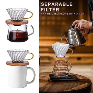 Gute Glass Coffee Dripper/Filter - Cone Glass Pour Over Coffee Dripper with Bamboo Stand & Handle, 1-4 Cups Drip Coffee Maker Funnel Accessories for Home, Office