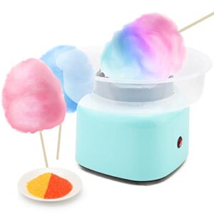 reespring cotton candy machine - cotton candy maker with splash prevention bowl for home use – comes with sugar scoop and 20 candy sticks - aqua