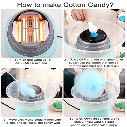 Reespring Cotton Candy Machine - Cotton Candy Maker With Splash Prevention Bowl For Home Use – Comes with Sugar Scoop and 20 Candy Sticks - Aqua