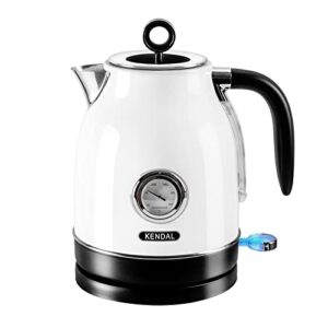 1.7l electric kettle water boiler with thermometer for boiling water, 1500w hot water heater with temperature gauge and auto shut off, boil dry protection, white